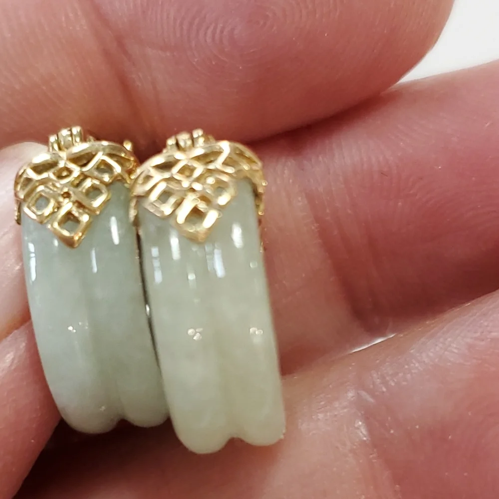 14k Jade Hoop Earrings - Picture 3 of 12